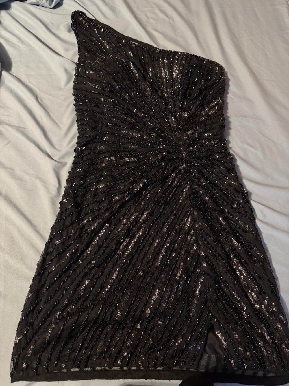 Sherri Hill One-Shoulder Black Sequin Sheath Dress